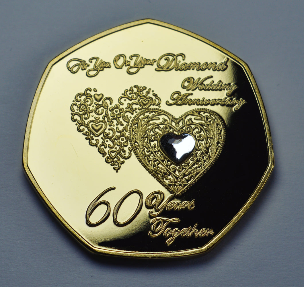 On Your 60th Diamond Wedding Anniversary with Diamante Gemstone - Gold