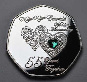 On Your 55th Wedding Anniversary with Emerald Gemstone - Silver