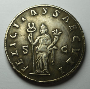 Roman Emperor Decius Sestertius Coin with Felicitas