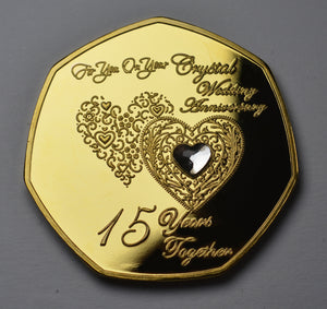 On Your 15th Wedding Anniversary with Crystal Gemstone - 24ct Gold