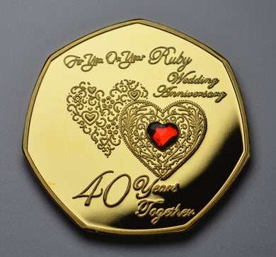 On Your 40th Ruby Wedding Anniversary with Diamante Gemstone - Gold