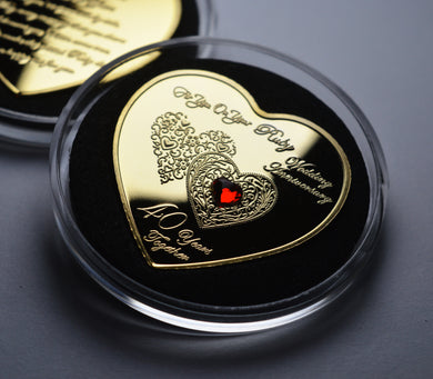 On Your 40th Ruby Wedding Anniversary - Gold Heart with Diamante Gemstone