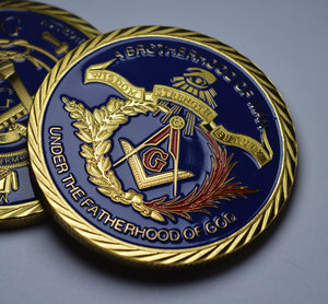 Masonic Challenge Coin - Gold Plating & Blue/Red Enamel
