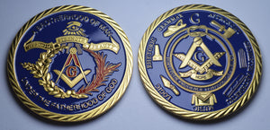 Masonic Challenge Coin - Gold Plating & Blue/Red Enamel