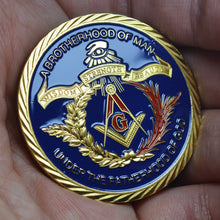 Load image into Gallery viewer, Masonic Challenge Coin - Gold Plating &amp; Blue/Red Enamel