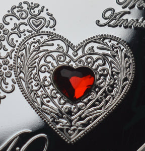 On Your 40th Ruby Wedding Anniversary - Silver Heart with Diamante Gemstone