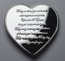 Load image into Gallery viewer, On Your 40th Ruby Wedding Anniversary - Silver Heart with Diamante Gemstone