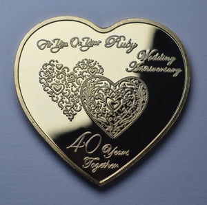 On Your 40th Ruby Wedding Anniversary - Gold Heart