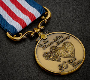 On Our 20th Porcelain Wedding Anniversary Medal in Case - Antique Gold